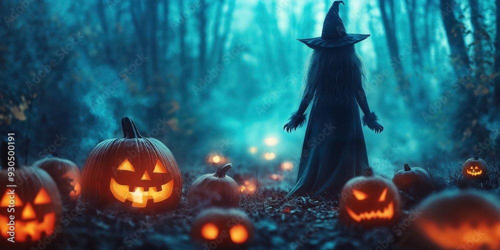 Witch in a Spooky Halloween Forest created by ai Witch in a Spooky Halloween Forest created by ai