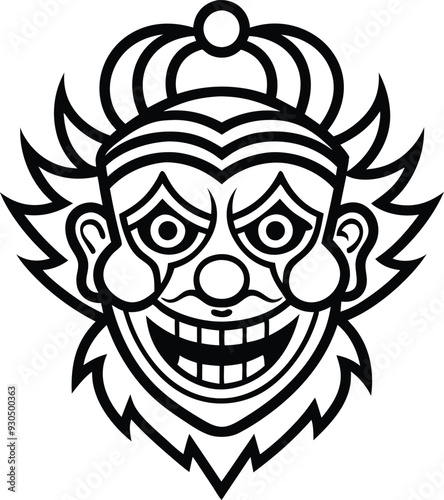 clown modern tribal tattoo illustration black and white