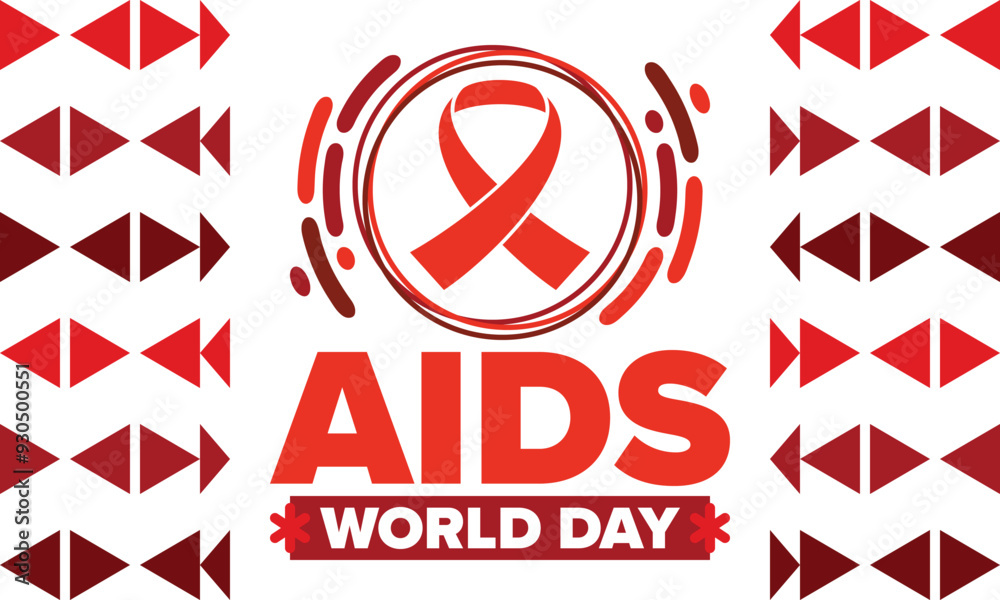 Fototapeta premium World Aids Day. Red ribbon symbol. Awareness and prevention hiv. Medical healthcare concept. Human support and protection. Celebrated annual in December 1. Poster, banner and background. Vector