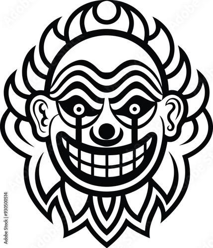 clown modern tribal tattoo illustration black and white