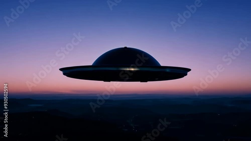 UFO sighting during sunset over a scenic landscape photo