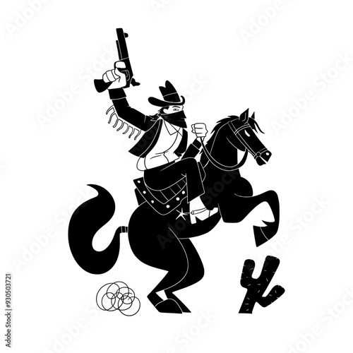 Silhouette of Cowboy Outlaw - Vector Art Illustration