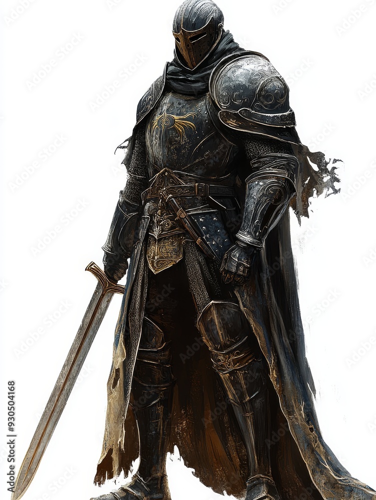 Fototapeta premium Dark Knight Standing in Armor
