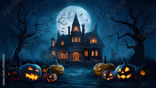 Terrible Halloween Scene Dull Varieties Flag Foundation Backdrop.
Halloween Concept.
