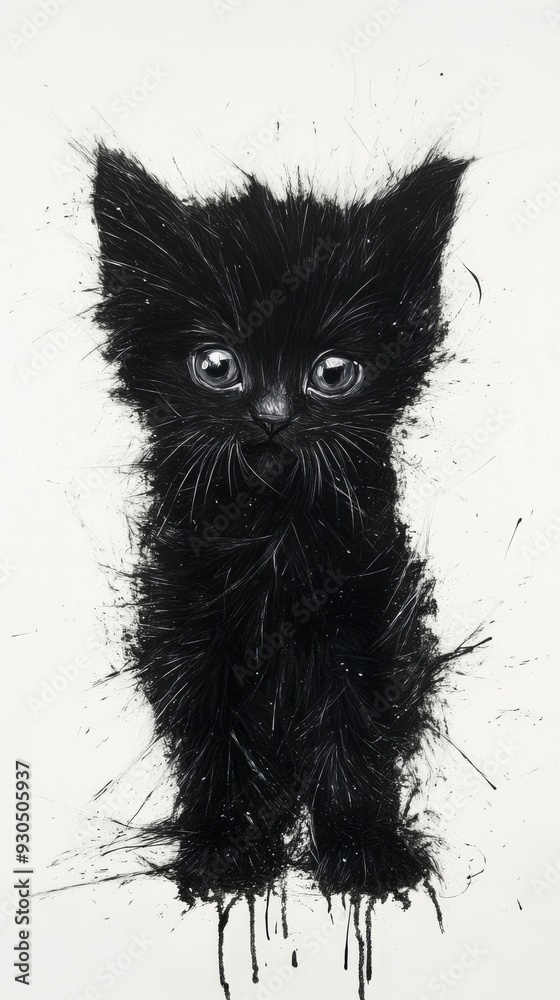 Black kitten with big eyes posing on white background Black kitten with big eyes posing on white background