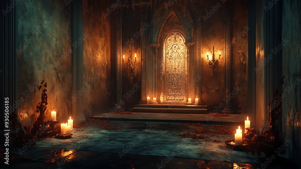 Ethereal Candles illuminate a Mysterious Stone Archway Ethereal Candles illuminate a Mysterious Stone Archway