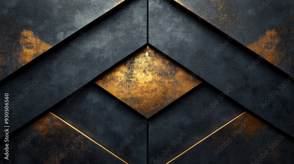 Geometric black and gold background showing a pattern of rhombuses Geometric black and gold background showing a pattern of rhombuses