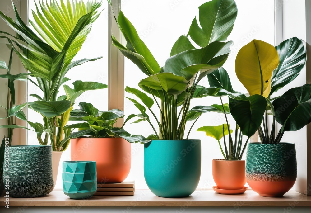 stylish indoor plants vibrant pots featuring modern design lush greenery home decor enhancement, houseplants, aesthetics, foliage, arrangement, colorful stylish indoor plants vibrant pots featuring modern design lush greenery home decor enhancement, houseplants, aesthetics, foliage, arrangement, colorful