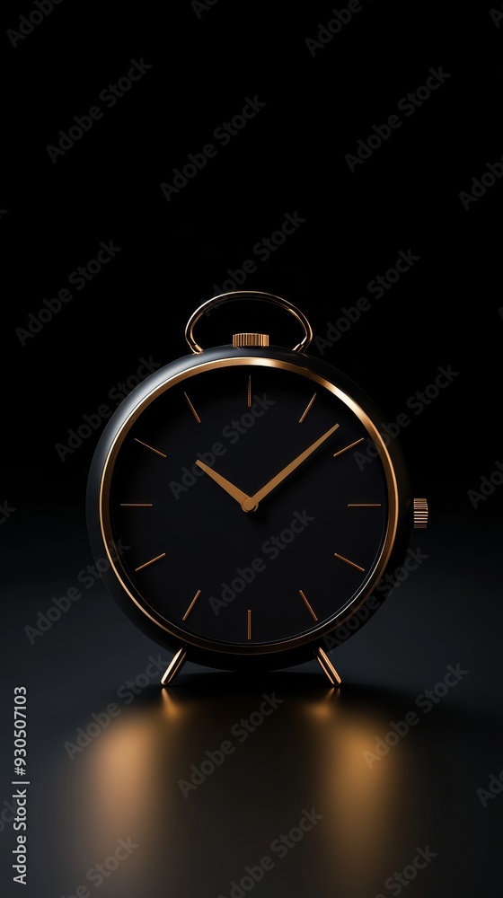 Elegant black and gold desk clock standing on black background Elegant black and gold desk clock standing on black background