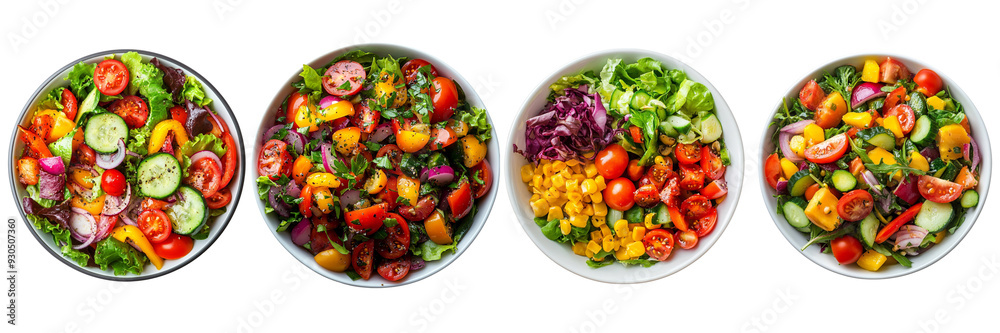 Top view of a colorful salad with mixed vegetables isolated on transparent png background Top view of a colorful salad with mixed vegetables isolated on transparent png background