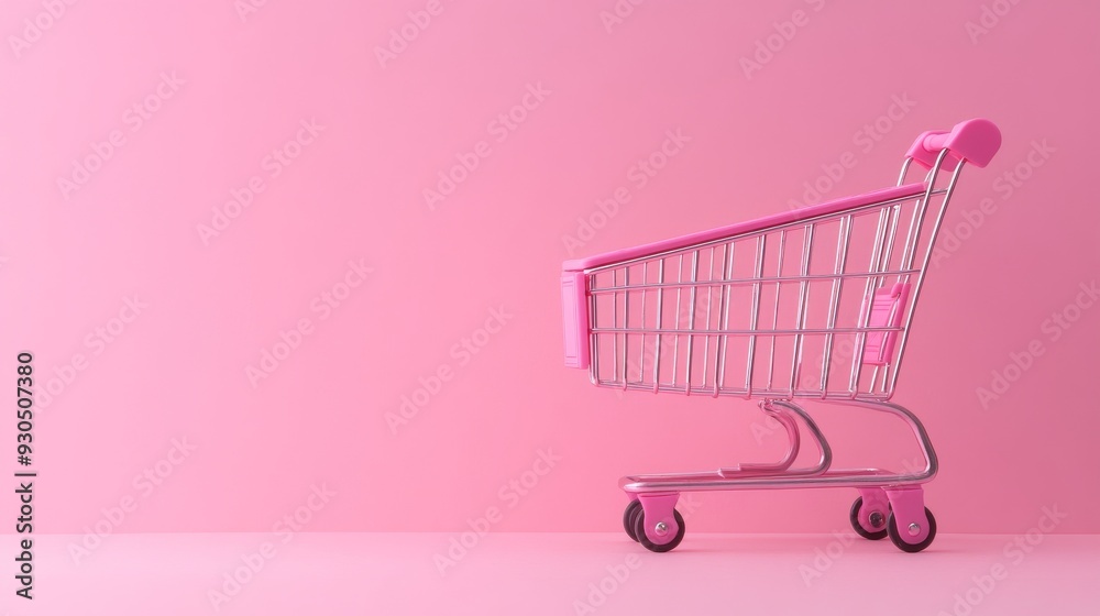 Pink empty shopping cart on pink background Pink empty shopping cart on pink background