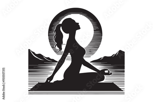 a woman doing yoga silhouette vector design