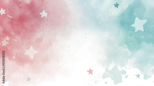 A soft watercolor background with pink and blue hues, featuring scattered stars.