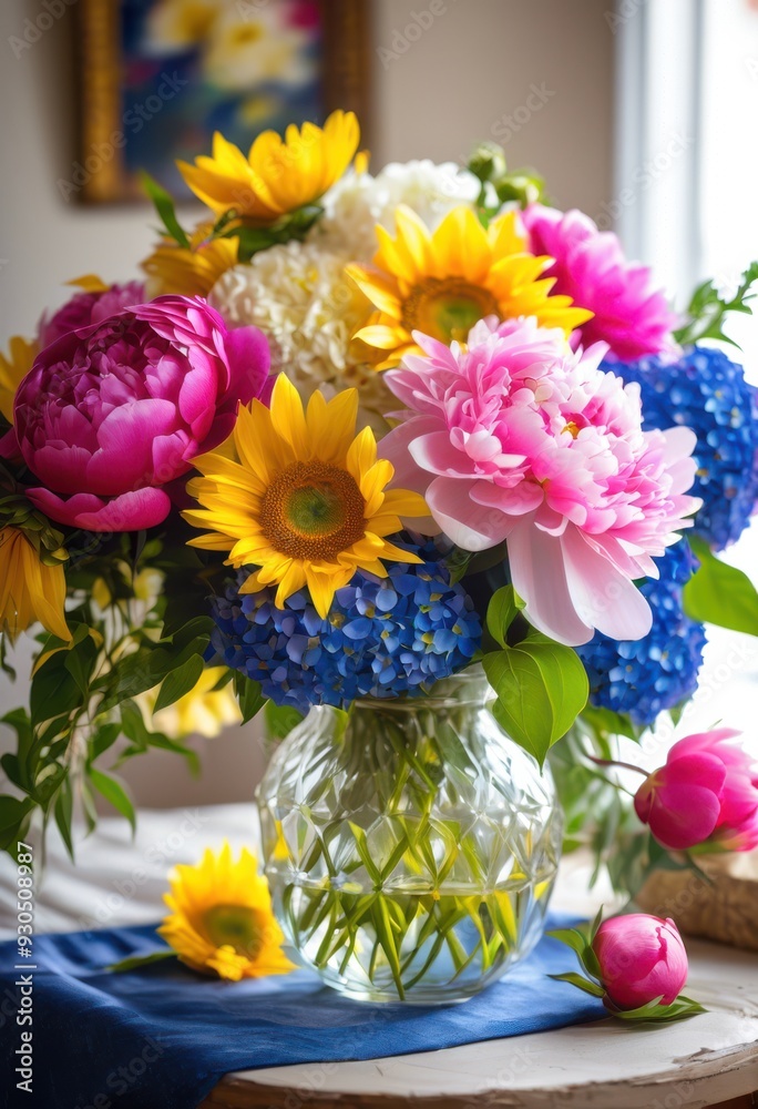 Obraz premium vibrant floral arrangements featuring colorful blooms lush greenery perfect joyful birthday celebrations, flowers, cheerful, design, decor, party, gift