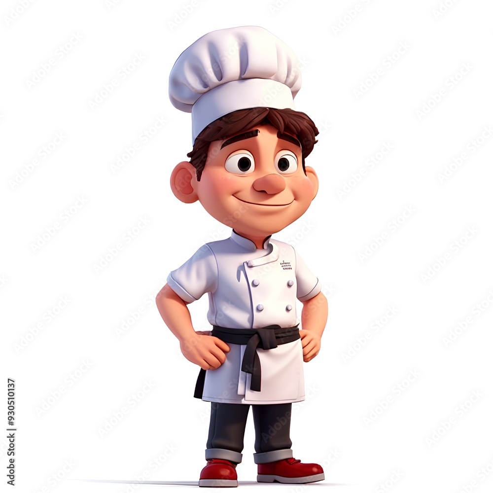 chef standing with chef hat with uniform 3d cartoon character chef standing with chef hat with uniform 3d cartoon character