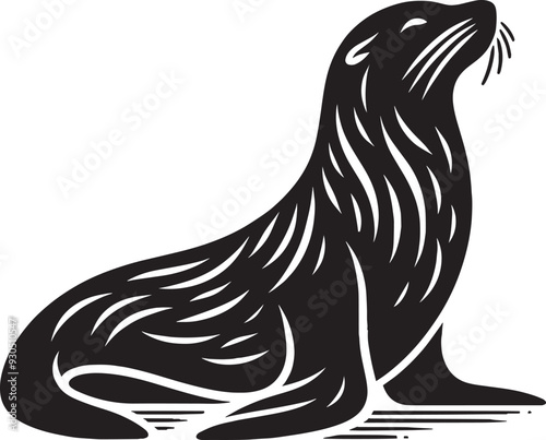 Vector illustration of Sea Lion Silhouette isolated on white background