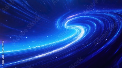 On a blue gradient background, there is a circular spiral vortex icon with circular halos and abstract lighting effects, bright and vibrant colors, simple design, technological atmosphere and futurist