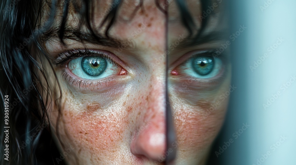 Φωτογραφία A close up of a woman with green eyes and freckles, AI