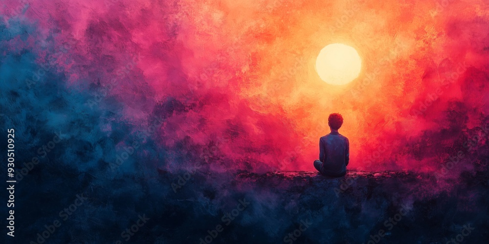Obraz premium Pastel Starburst: Warm Sunset Glow on Canvas, generative ai
