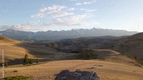 Video of Summer Kurai Steppe and the North Chuia Ranges in the south-eastern Altai Mountains at sunset, Siberia, Russia photo