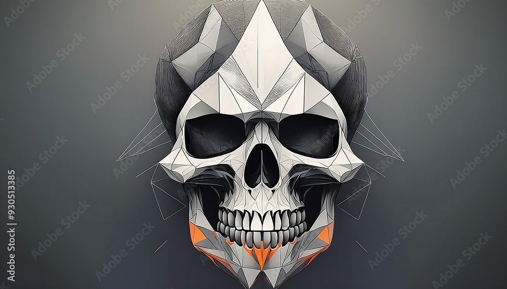 Geometric Skull Design - A modern and edgy t-shirt design featuring a gray skull composed of geometric shapes. Graphic art illustration on black Geometric Skull Design - A modern and edgy t-shirt design featuring a gray skull composed of geometric shapes. Graphic art illustration on black