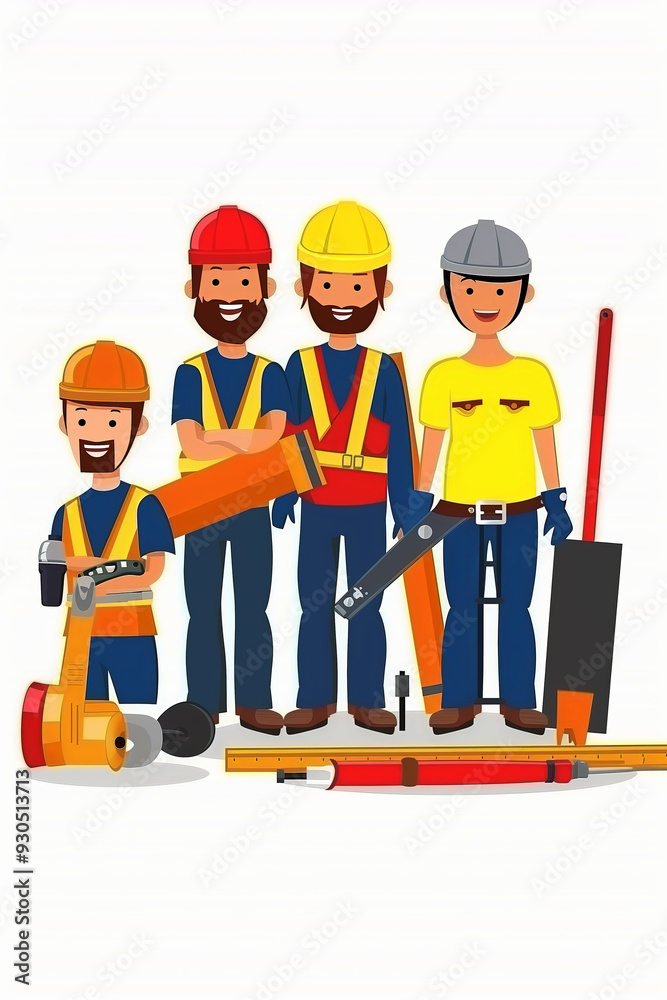 stylized vector illustration of construction workers stylized vector illustration of construction workers