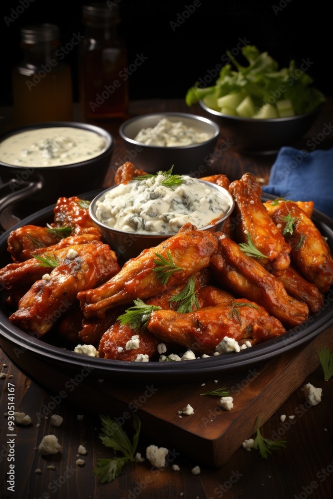 Buffalo Chicken Wings with Blue Cheese Dip. Best For Banner, Flyer, and Poster Buffalo Chicken Wings with Blue Cheese Dip. Best For Banner, Flyer, and Poster