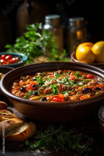 Fasolada Greek Bean Soup. Best For Banner, Flyer, and Poster photo