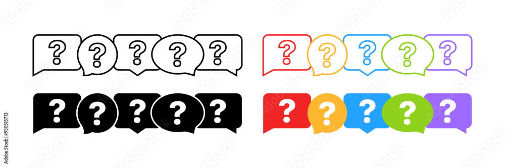 Question bubble icons set. Question mark set. Different styles. Vector icons Question bubble icons set. Question mark set. Different styles. Vector icons