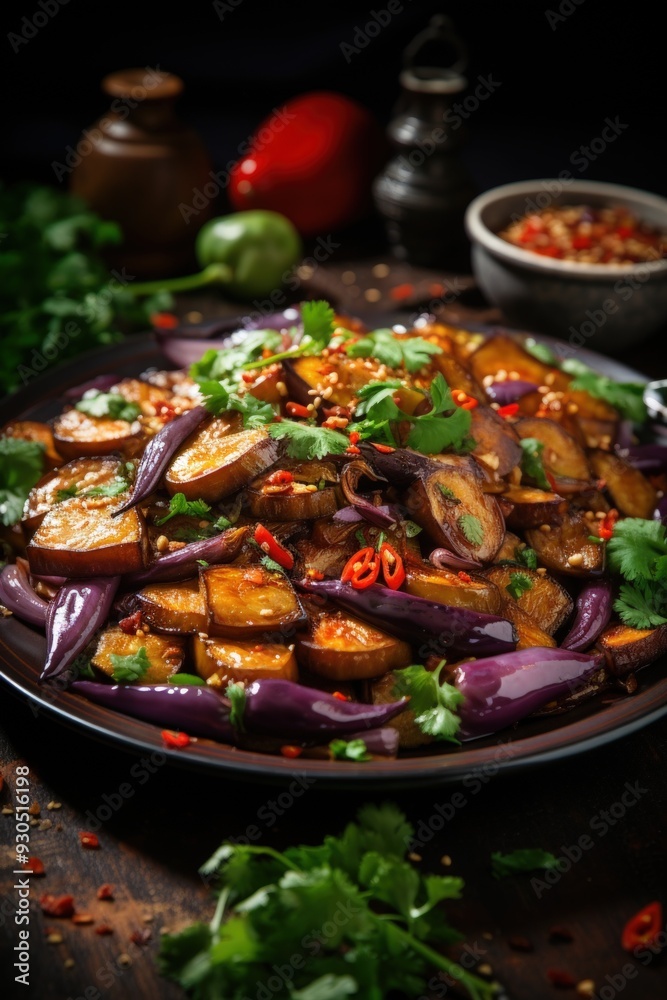 Mapo Eggplant with Garlic Sauce. Best For Banner, Flyer, and Poster Mapo Eggplant with Garlic Sauce. Best For Banner, Flyer, and Poster