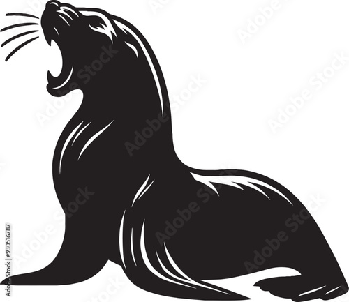 Vector illustration of Sea Lion Silhouette isolated on white background