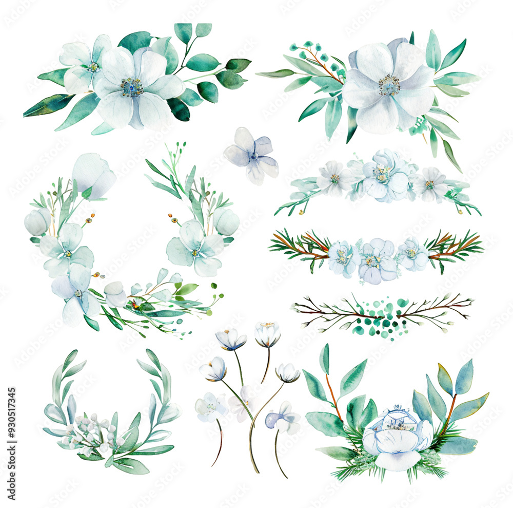 Obraz premium Spring Flower Crowns watercolor simple sketches 