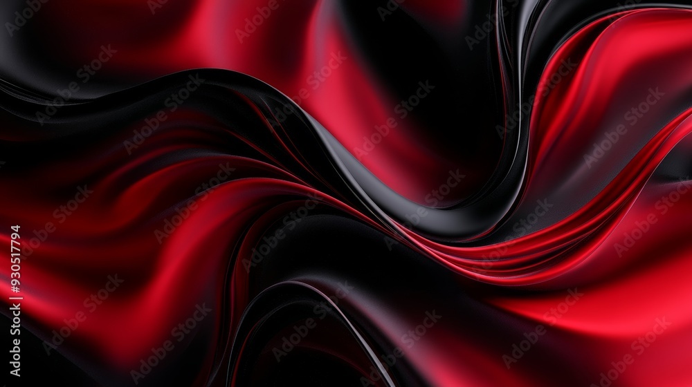 Red and black satin fabric flowing and forming abstract shapes Red and black satin fabric flowing and forming abstract shapes