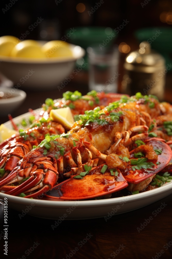 Cantonese Style Lobster with Ginger and Scallions. Best For Banner, Flyer, and Poster Cantonese Style Lobster with Ginger and Scallions. Best For Banner, Flyer, and Poster