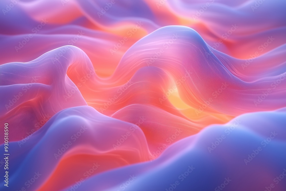Obraz premium A mesmerizing abstract image featuring soft, flowing waves of fabric-like textures in soothing pastel shades of pink, purple, and orange.