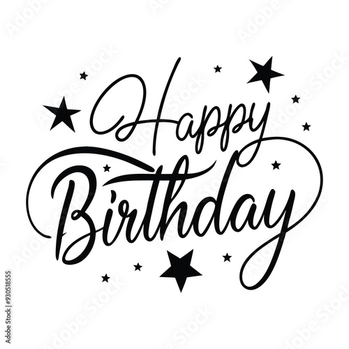 Black and White Happy Birthday Calligraphy Template Vector Illustration
 photo