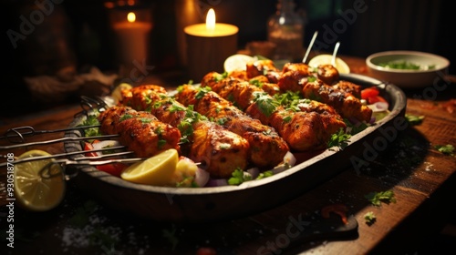 Chicken Tandoori Skewers. Best For Banner, Flyer, and Poster photo