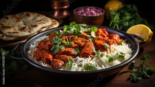 Chicken Tikka Masala with Basmati Rice. Best For Banner, Flyer, and Poster