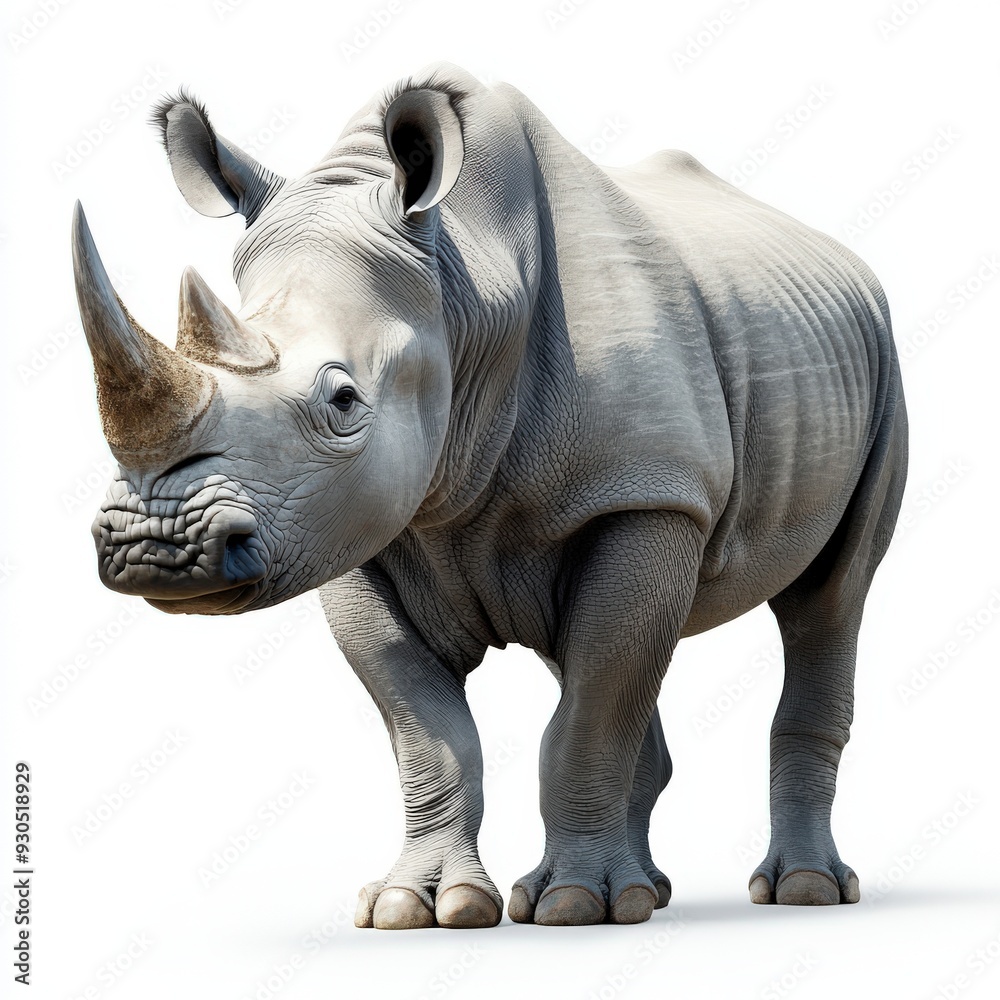 Obraz premium Stunning close-up of a rhinoceros showcasing its distinct features and textured skin, perfect for wildlife and nature projects.