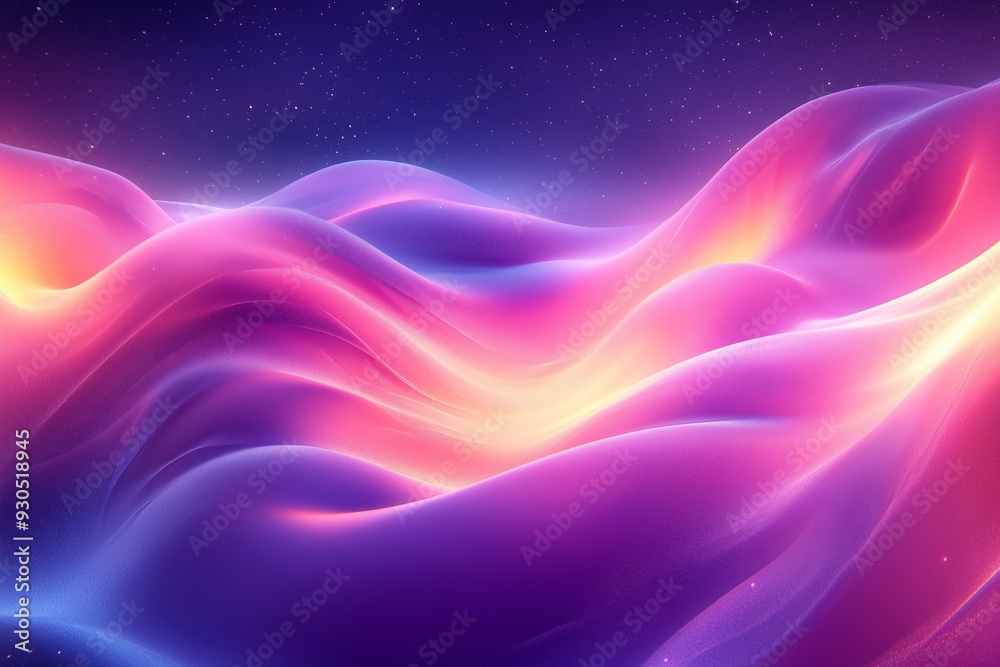 Obraz premium A stunning abstract landscape composed of flowing, neon-like waves in vibrant shades of pink, purple, and yellow. 