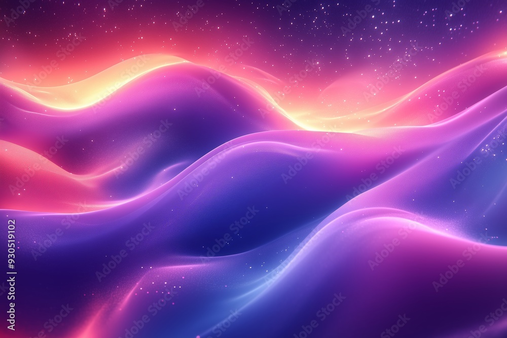 Obraz premium A stunning abstract landscape composed of flowing, neon-like waves in vibrant shades of pink, purple, and yellow. 