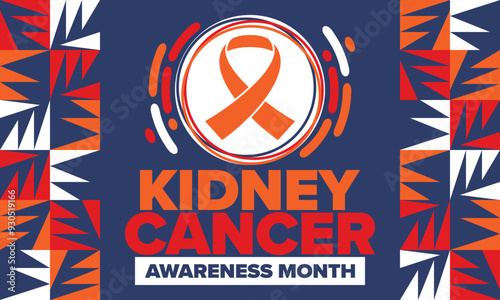 Kidney Cancer Awareness Month. Celebrate annual in March. Control and protection. Prevention campaign. Medical healthcare concept. Poster with ribbon. Banner and background. Vector illustration
