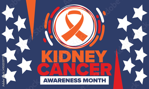 Kidney Cancer Awareness Month. Celebrate annual in March. Control and protection. Prevention campaign. Medical healthcare concept. Poster with ribbon. Banner and background. Vector illustration