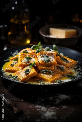 Ravioli di Zucca with Sage Butter. Best For Banner, Flyer, and Poster