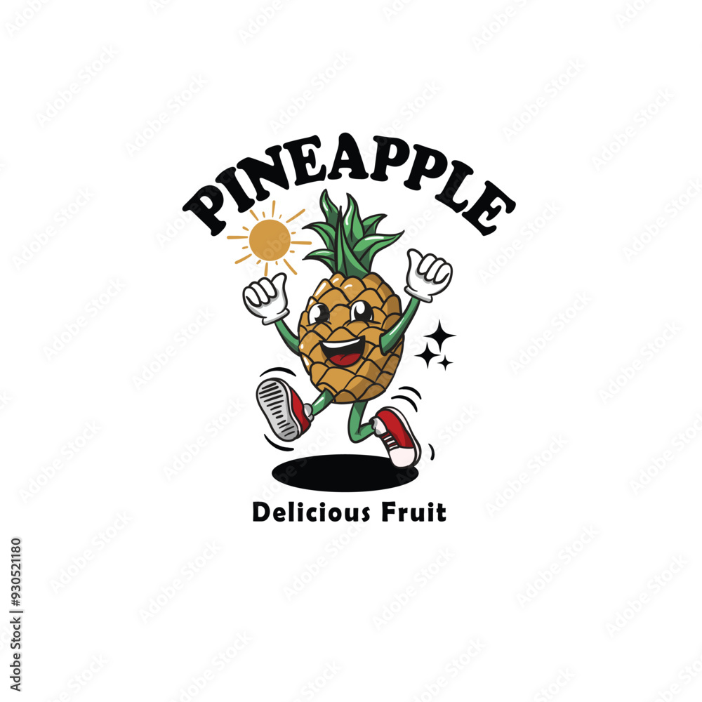 vector illustrator pineapple mascot, cartoon character, running and having fun, isolated on white background vector illustrator pineapple mascot, cartoon character, running and having fun, isolated on white background