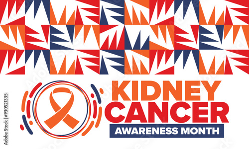 Kidney Cancer Awareness Month. Celebrate annual in March. Control and protection. Prevention campaign. Medical healthcare concept. Poster with ribbon. Banner and background. Vector illustration