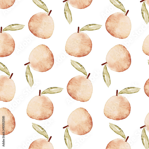 Peaches Pattern in Watercolor Style