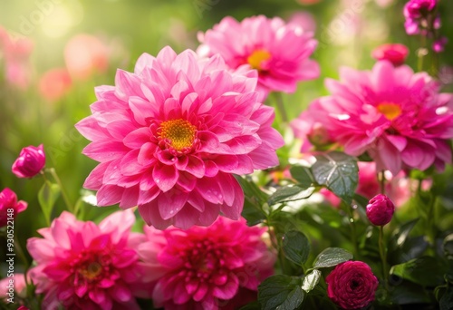 vibrant pink flower arrangement illuminated soft lighting creating charming inviting atmosphere, bouquet, petals, decor, floral, design, beauty, blossom