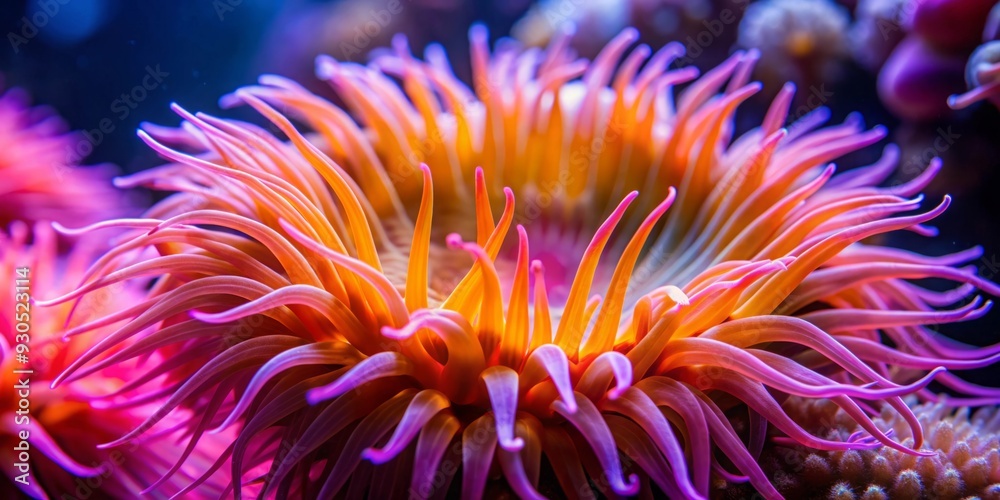 Fototapeta premium Close up of a vibrant pink and orange sea anemone
