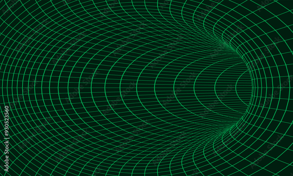 Naklejka premium Wireframe Geometric Dark green Psychedelic Wormhole Structure